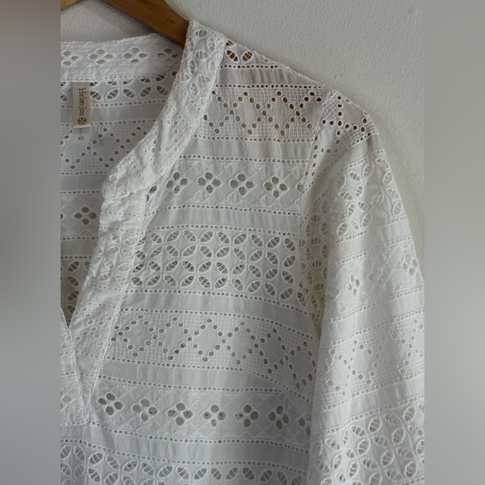 Helen Jon Eyelet Embroidered Tunic Beach Swimsuit Cover-Up With Pockets Size XS - Picture 4 of 10